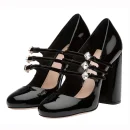 New Fashion Design Thick Heel Round Toe Dress Shoes High Heel Women Pumps Strap Shiny Leather Heels for Ladies Other Sandals