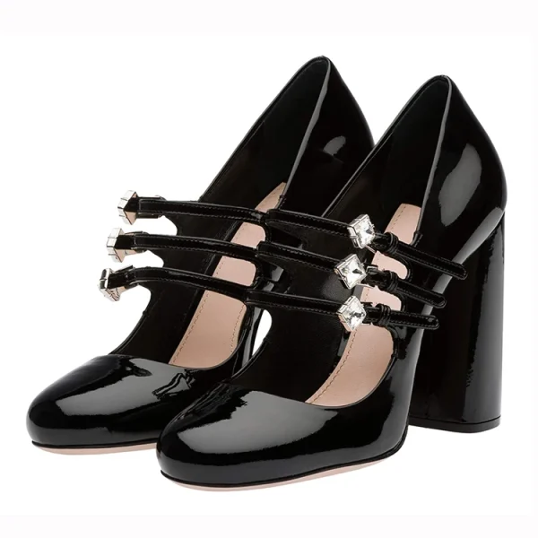 New Fashion Design Thick Heel Round Toe Dress Shoes High Heel Women Pumps Strap Shiny Leather Heels for Ladies Other Sandals - Image 5