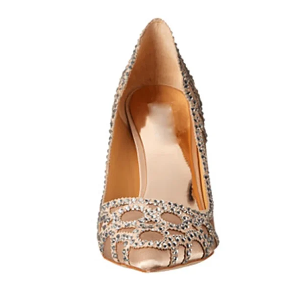 Ladies Elegant Satin With Rhinestone Crystal Fancy Woman Pumps Dress High Heel Bridal Wedding Shoes - Image 3