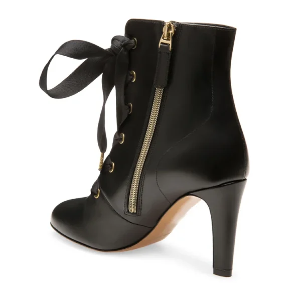 Designer Shoes Fashion Winter Lace up Genuine Leather Chunky High Heel Boot for Women Ladies Heel Shoes - Image 3