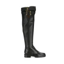 Latest Fashion Style Genuine Leather Strap Buckle Design Round Toe Flat Women Knee Boots Shoes Lady