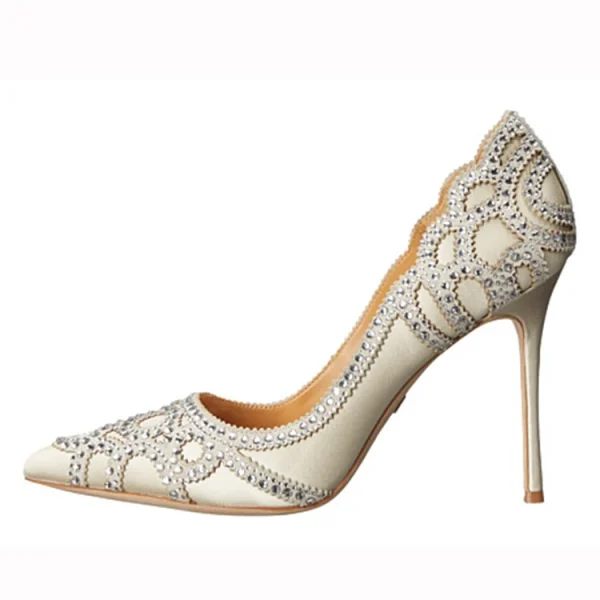 Ladies Elegant Satin With Rhinestone Crystal Fancy Woman Pumps Dress High Heel Bridal Wedding Shoes - Image 5