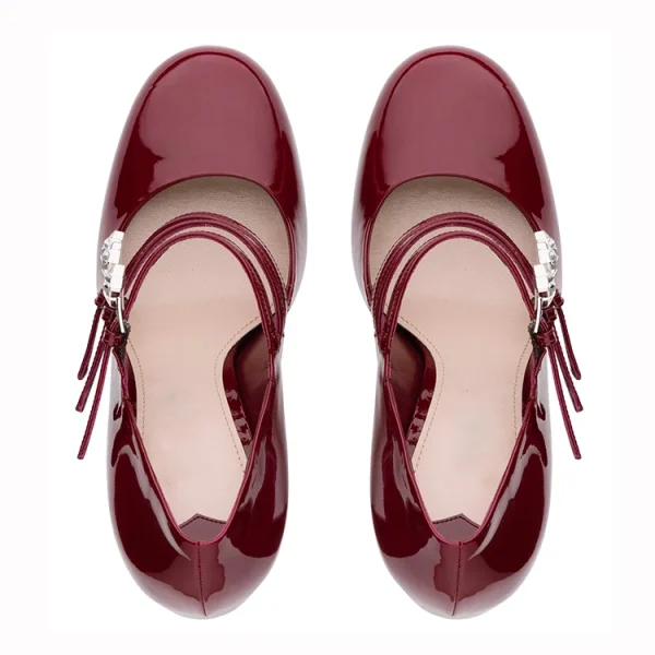 New Fashion Design Thick Heel Round Toe Dress Shoes High Heel Women Pumps Strap Shiny Leather Heels for Ladies Other Sandals - Image 3