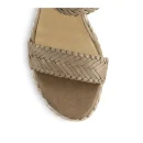 Beige Genuine Leather Woven Upper Buckle Strap Open Round Toe Fashion New Style High Heel Women Wedge Sandals Flat Shoes