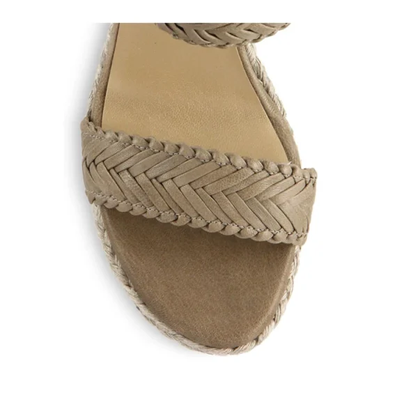Beige Genuine Leather Woven Upper Buckle Strap Open Round Toe Fashion New Style High Heel Women Wedge Sandals Flat Shoes - Image 3