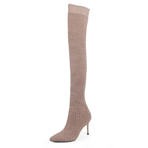 Stretch Fabric Sexy Over the Knee High Heels Christmas Winter Women Thigh High Boots