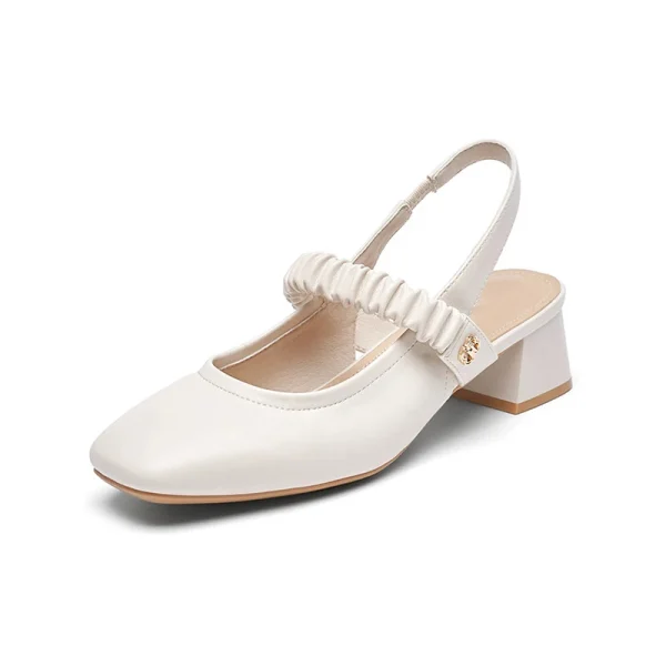 2025 New Design Luxury Genuine Leather Chunky Heels Elegant Women's Pumps - Image 2
