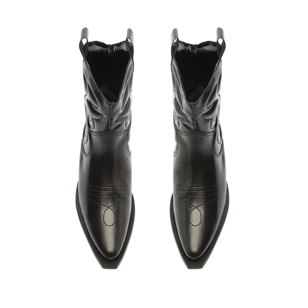 Stylish Winter Women's Boots square Heel Trend Cowhide Upper Black Cowboy Boots - Image 4
