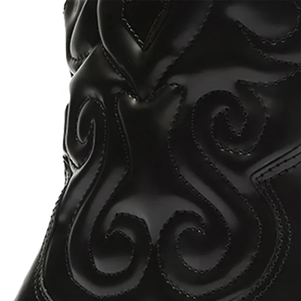 Stylish Winter Women's Boots square Heel Trend Cowhide Upper Black Cowboy Boots - Image 6