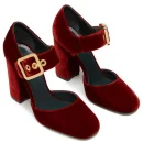 Burgundy Leather for Summer Fashion Block Heels Sandals Shoe for Woman High Heels Women 2025  Leather Ladies Dress Shoes