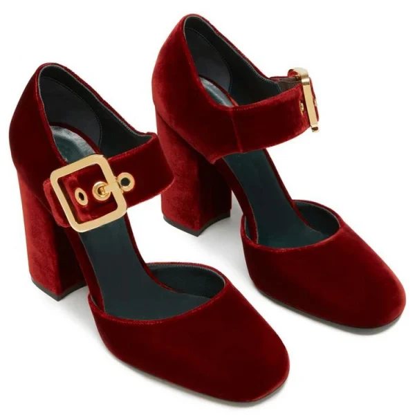 Burgundy Leather for Summer Fashion Block Heels Sandals Shoe for Woman High Heels Women 2025  Leather Ladies Dress Shoes - Image 5