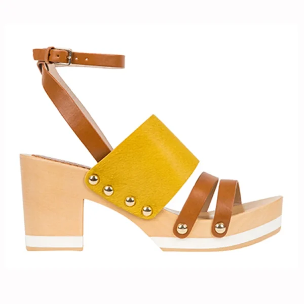 Quality New Fashion for Summer Yellow and Tan Color Women High Heel Wooden Sandals - Image 2