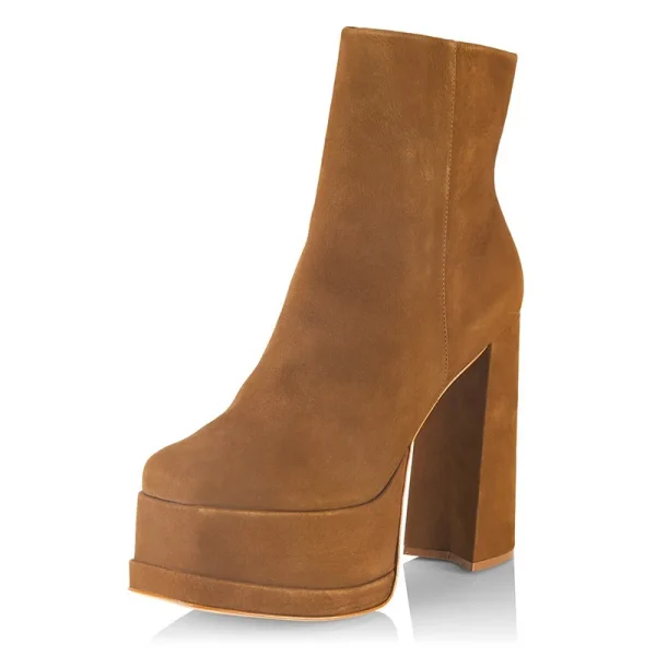 Support New Women's Boots Brown Cow Suede square Root Sexy Winter Warm Women's Mid-well Boots - Image 2