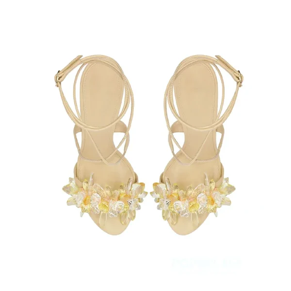 Fashion Style Exquisite Handmade  With Yellow Diamond Lace up High Quality Sexy Women's High Heel Sandals - Image 4