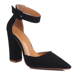 2025 New Fashion Summer Pointed Toe Chunky Thick High Heels Ankle Strap Women Sandals Shoes