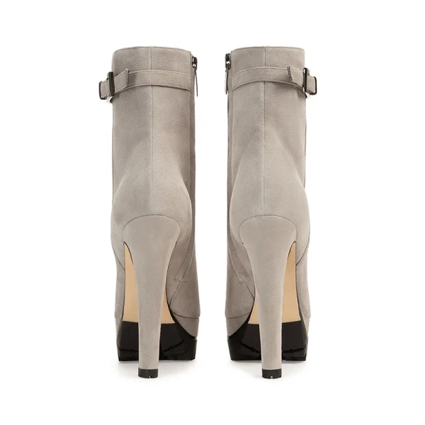 Women, Mid Boots Cow Suede, Stiletto Winter Boots Grey High Quality Silver PU Leather Top Grade Daily Life - Image 5