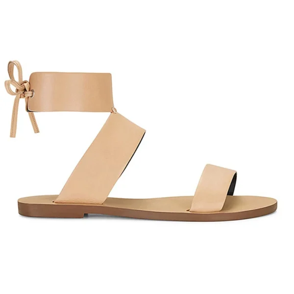 Fashion Summer Beige Leather New Designs Walking Style Shoes Woman Flat Sandals Casual Shoe for Ladies - Image 4
