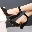 2025 New Fashion Summer Pointed Toe Chunky Thick High Heels Ankle Strap Women Sandals Shoes