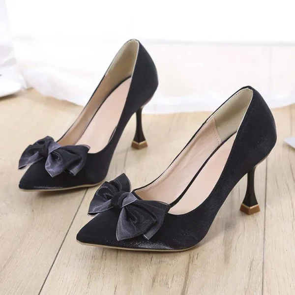 2025 New High Heels for Ladies Fashionable Office Shoes with Pointy Toe, Shallow Opening, Satin Bow High Heels Shoes for Women - Image 4