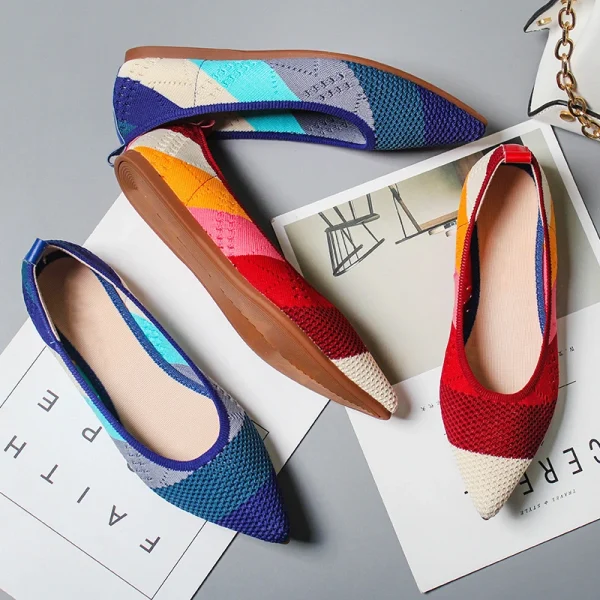 Washable Environmental protection Material Flying Knit Upper Casual Comfortable Women Flexible Flats Shoes - Image 3