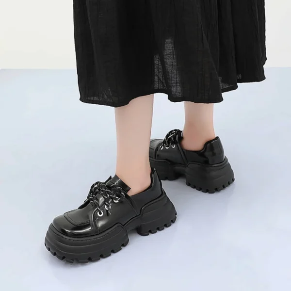 Fashion New Design British Style Platform Women Loafers Casual Shoes Ladies Flats Luxury Black Genuine Leather Dress Shoes - Image 6