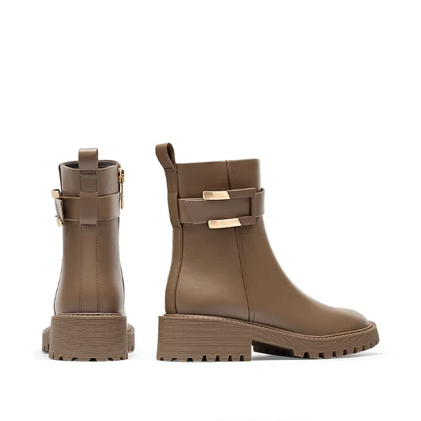 Autumn Winter  Fashion Women's  Genuine Leather Chelsea Ankle Flat Boots - Image 5