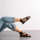 Summer Fashion Black Natural Leather Open Toes Strap Women's Casual Shoes Thong Ladies Flats Sandals