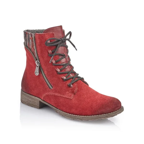 Autumn and Winter New European Style Lace-up Side Zipper Red Genuine Leather Women's Ankle Boots - Image 2