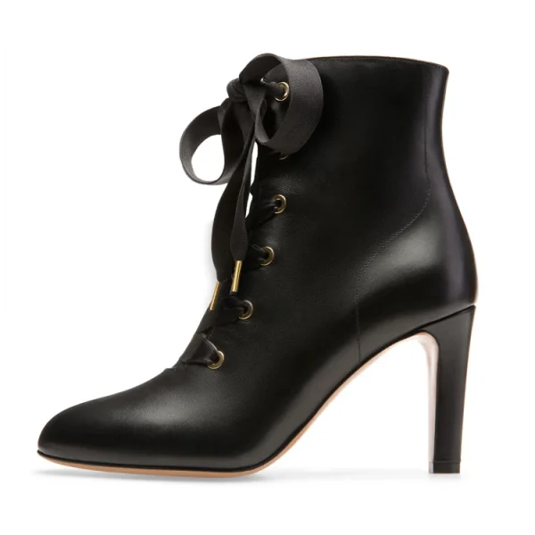 Designer Shoes Fashion Winter Lace up Genuine Leather Chunky High Heel Boot for Women Ladies Heel Shoes - Image 6