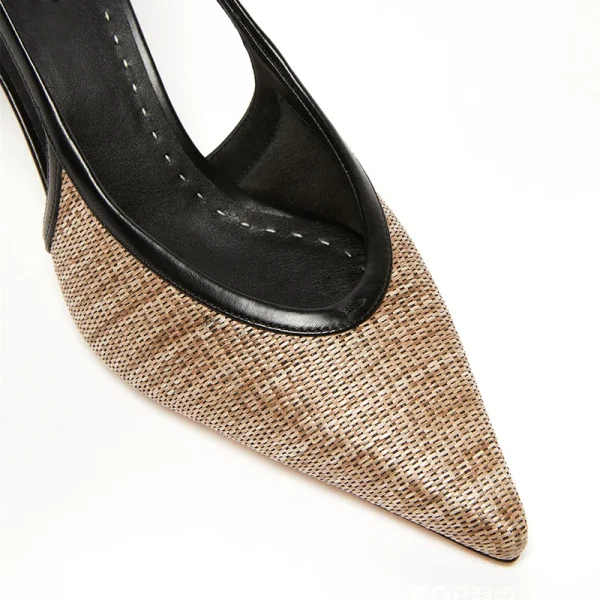2025 New Trend Glamorous Elasticated Sling Back Strap Pointed Toe Low Heels Sandals Shoes - Image 4
