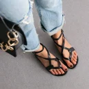 Summer Fashion Black Natural Leather Open Toes Strap Women's Casual Shoes Thong Ladies Flats Sandals