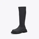 Pu Black British Style Breathable Stretch Knee High Knight Boots