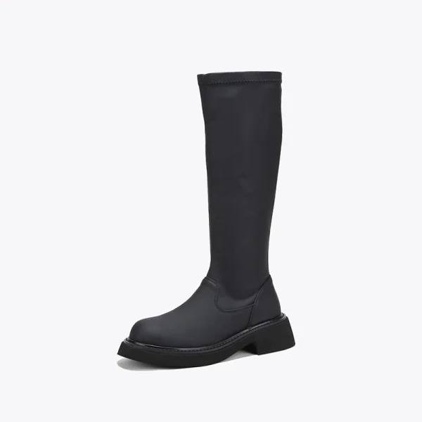 Pu Black British Style Breathable Stretch Knee High Knight Boots - Image 2