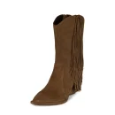 Autumn/winter Vintage Fringe Brown Boots, Flat Calf Upper, Flat Root Cowgirl Boots