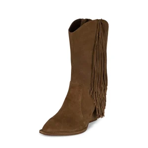 Autumn/winter Vintage Fringe Brown Boots, Flat Calf Upper, Flat Root Cowgirl Boots
