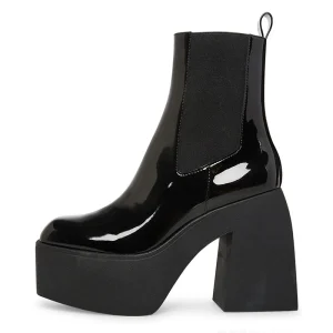 Euramerican Autumn and Winter PU Fashion All-match Black square Heel Ladies Mid-well Boots