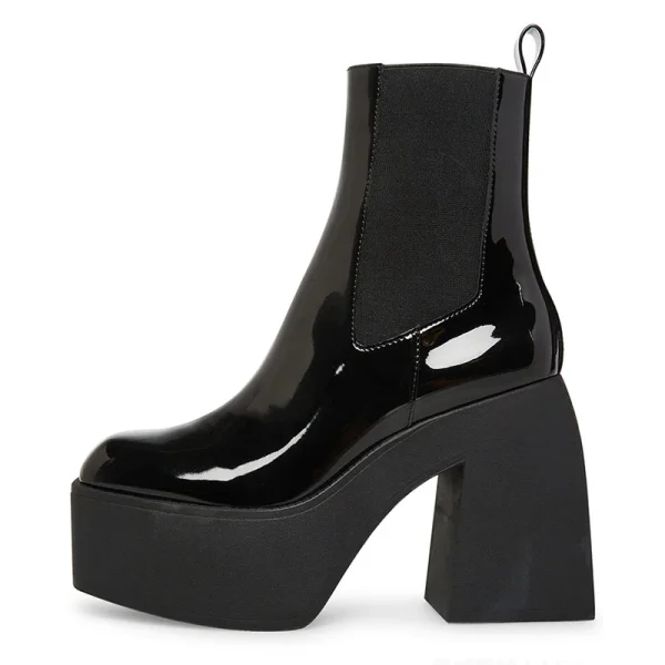 Euramerican Autumn and Winter PU Fashion All-match Black square Heel Ladies Mid-well Boots