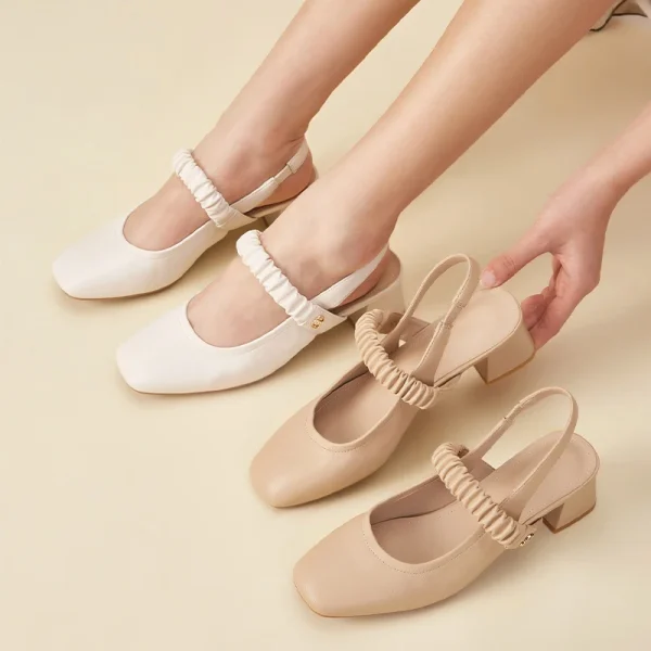 2025 New Design Luxury Genuine Leather Chunky Heels Elegant Women's Pumps - Image 5