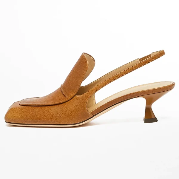 Fashion Vintage Look Facstory Close square Toe Moca Heel Slingback Loafers Women Sandals Shoes - Image 5