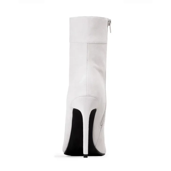 Genuine Leather Upper Lace up and Zipper Pointed Toe Beautiful 7 cm Thin High Heel Rubber Women Fashion Cheap White Gothic Boots - Image 3