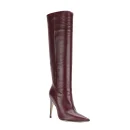 Leather Dark Red 10cm Thin High Heel Pointed Toe Dressy Winter Long Women Boots Shoes