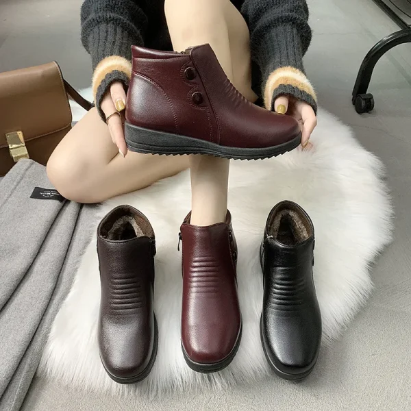 Winter Women's Boots New Leather Snow Boots Latest Women Leather Shoes Casual Design Womens Boots - Image 3
