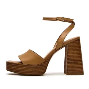 Summer Fashion Luxury High-end Handcrafted Lace up Brown Platform Thick High-Heeled Women's Sandals