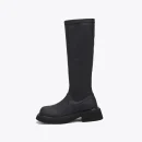 Pu Black British Style Breathable Stretch Knee High Knight Boots