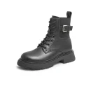 Trend All-match White Flat PU Leather Women's Winter Boots Martin Boots