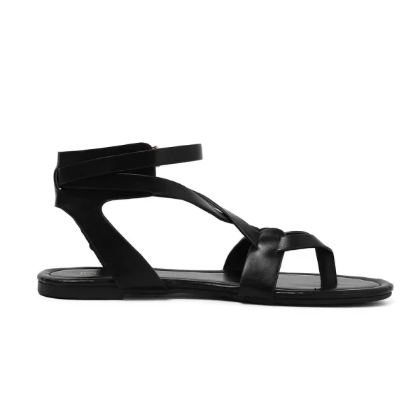 Summer Fashion Black Natural Leather Open Toes Strap Women's Casual Shoes Thong Ladies Flats Sandals - Image 3