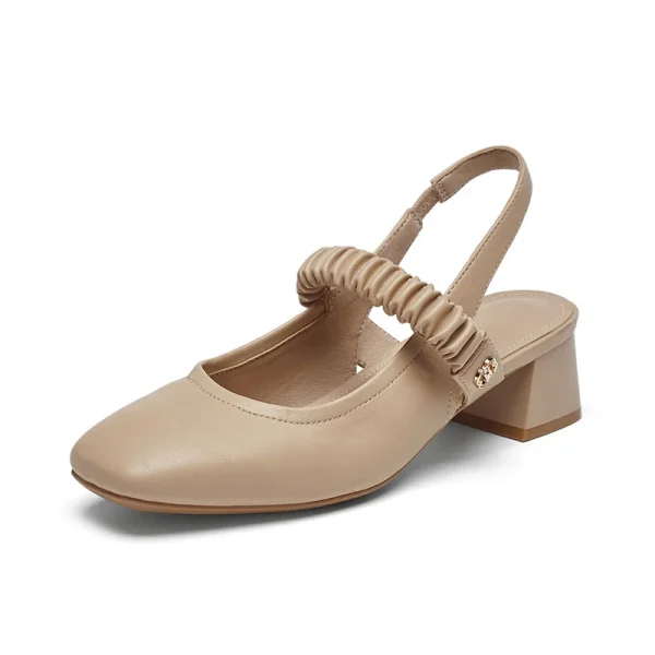 2025 New Design Luxury Genuine Leather Chunky Heels Elegant Women's Pumps - Image 3