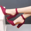 2025 New Fashion Summer Pointed Toe Chunky Thick High Heels Ankle Strap Women Sandals Shoes