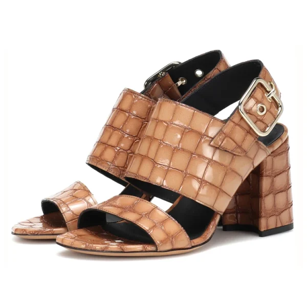 Summer Fashion Leather Chunky Heels Shoes Women 2025 Heeled Sandals Block Heel for Ladies - Image 4